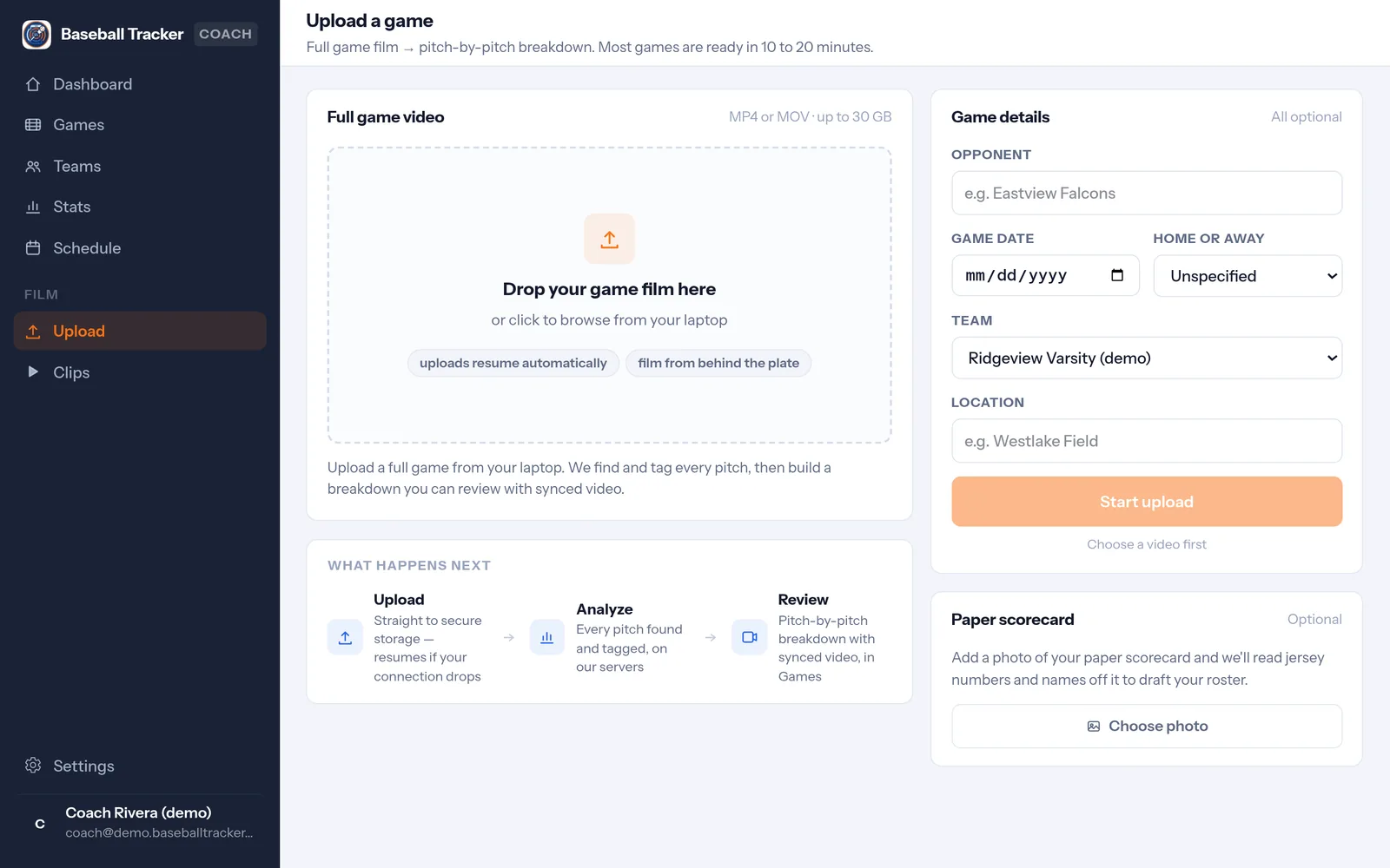 Upload in the coach portal: Upload from your laptop